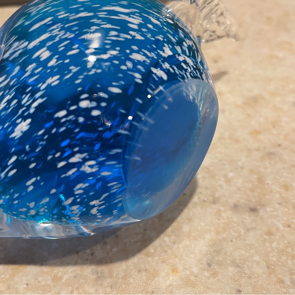 Vintage Swedish Blown Glass Puffer Fish Blue White Sommerso Figurine Paperweight - Picture 10 of 11